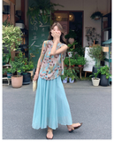 Lily 2-Piece Oil Painting Print Cheongsam Set