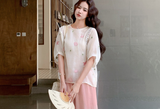 Organza 2-Piece Embroidered Top and Pants Cheongsam