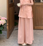 Citrine 2-Piece Pink V-Neck Cheongsam Set