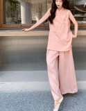 Citrine 2-Piece Pink V-Neck Cheongsam Set