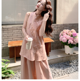 Citrine 2-Piece Pink V-Neck Cheongsam Set