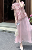 Empress 2-Piece Pink Jacquard Cheongsam Set
