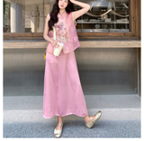 Preeminent 2-Piece Pink Embroidered Cheongsam Set