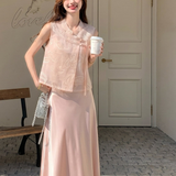 Lotus 2-Piece Satin Vest Cheongsam Set