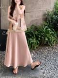 Opulence 2-Piece Beaded Top Satin Skirt Cheongsam
