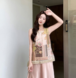 Opulence 2-Piece Beaded Top Satin Skirt Cheongsam