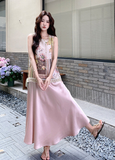 Opulence 2-Piece Beaded Top Satin Skirt Cheongsam