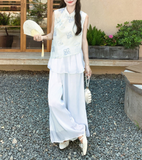 Maison 2-Piece Embroidered Vest and Pants Cheongsam