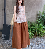 Gabriella 2-Piece Caramel Sleeveless Top Set Cheongsam