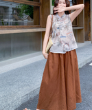 Gabriella 2-Piece Caramel Sleeveless Top Set Cheongsam