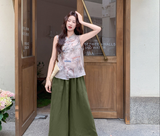 Gabriella 2-Piece Caramel Sleeveless Top Set Cheongsam