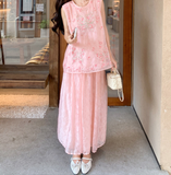 Clarity 2-Piece Pink Embroidered Cheongsam Set