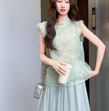 Ingrid 2-Piece Green Embroidered Cheongsam Set