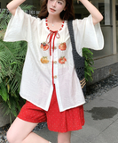 Faye 2-Piece Embroidered Top and Shorts Set Cheongsam