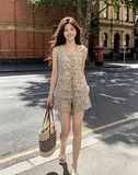 Kaida 2-Piece Khaki Printed Vest Set Cheongsam