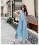 Moonlight Blue Embroidered Cheongsam Dress