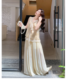 Prosperity 2-Piece Beige Lace Embroidered Vest Set Cheongsam