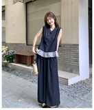 Finale 2-Piece Ruffle Top Wide-Leg Pants Cheongsam