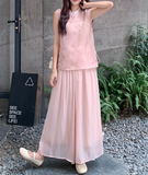 Xandra 2-Piece Pink Jacquard Cheongsam Set