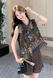 Longevity 2-Piece Asymmetrical Print Top Set Cheongsam