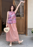 Poinsettia 2-Piece Floral Satin Cheongsam Set