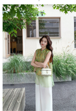 Esteemed 2-Piece Jacquard Vest Pants Set Cheongsam