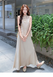 Quintina 2-Piece Satin Crochet Cheongsam Dress
