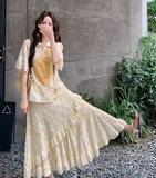 Garnet 2-Piece Beige Lace V-Neck Cheongsam Set