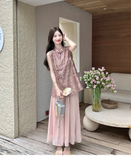 Zorina 2-Piece Pink Printed Cheongsam Set