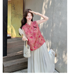 Una 2-Piece Printed Mandarin Collar Cheongsam Set