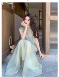 Elle 2-Piece Light Green Embroidered Cheongsam Set