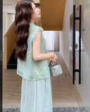 Ingrid 2-Piece Green Embroidered Cheongsam Set
