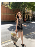 Kaida 2-Piece Khaki Printed Vest Set Cheongsam