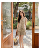 Kaida 2-Piece Khaki Printed Vest Set Cheongsam