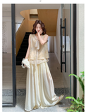 Prosperity 2-Piece Beige Lace Embroidered Vest Set Cheongsam