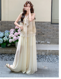 Prosperity 2-Piece Beige Lace Embroidered Vest Set Cheongsam