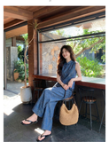 Acacia 2-Piece Blue Frog-Button Cheongsam Set