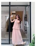 Xandra 2-Piece Pink Jacquard Cheongsam Set