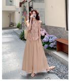 Delphine 2-Piece Floral Print Vest Wide-Leg Pants Cheongsam