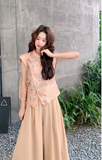 Delphine 2-Piece Floral Print Vest Wide-Leg Pants Cheongsam