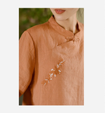 Prosperity Ramie Embroidered Cheongsam Top