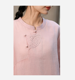 Hibiscus Light Blue Ramie Embroidered Cheongsam Dress