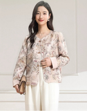 Bamboo Pink Floral Polyester Cheongsam Top