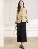 Diamond 2-Piece Yellow Orange Flower Cheongsam Set