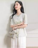 Kunzite Floral Print Polyester Cheongsam Top