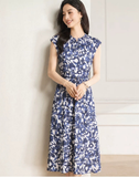 Throne Blue and White Pattern Cheongsam Dress