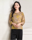 Tanzanite Lace Pattern Silk Cheongsam Top