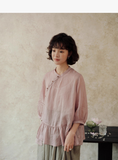 Magdalena Ramie Ruffled Hem Cheongsam Top