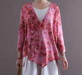 Ivory Linen Digital Print Cheongsam Top