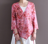 Ivory Linen Digital Print Cheongsam Top